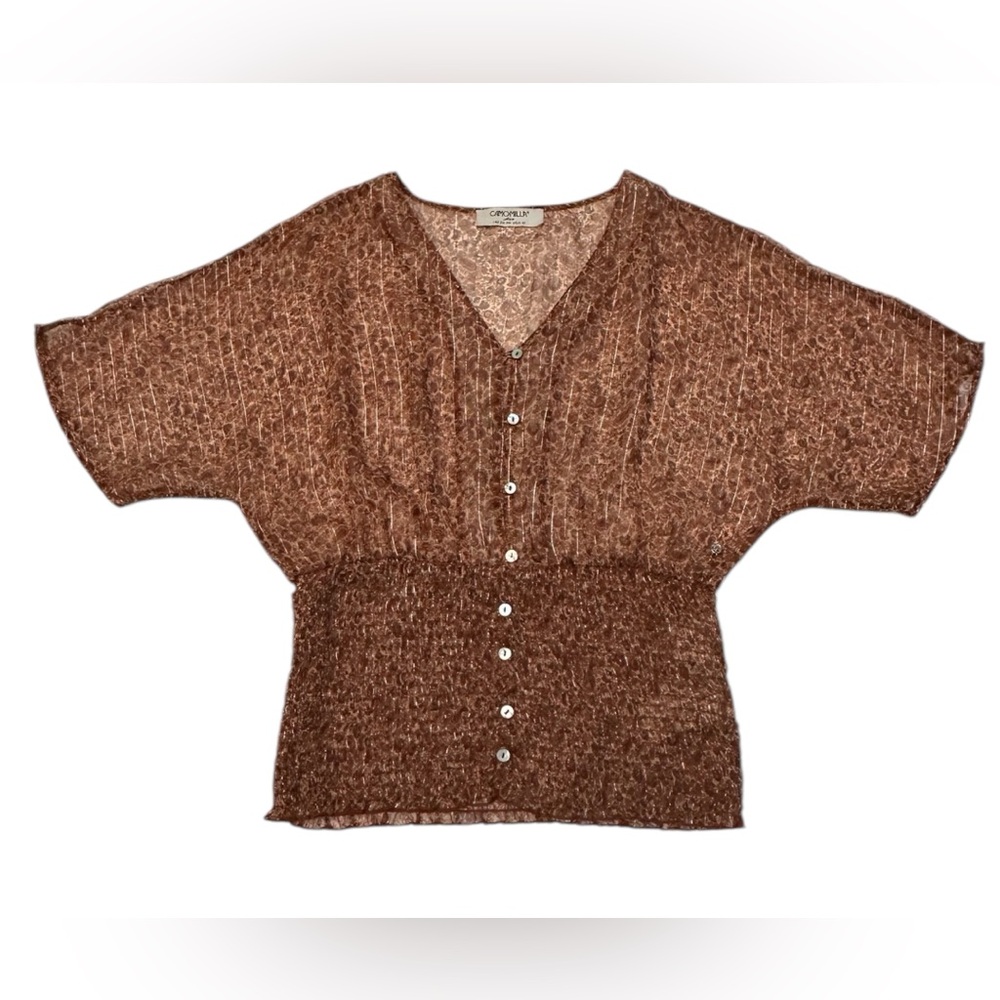 CAMOMILLA Italia Sheer Blouse Floral Burnt Orange Sz 12